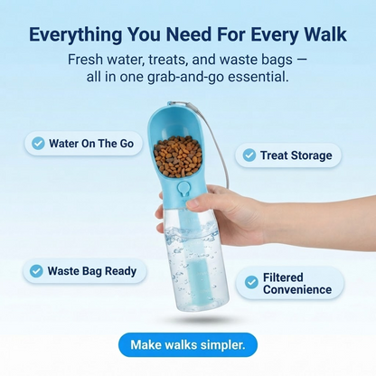 <strong>Water, Treats & Waste Bags—All in One Bottle</strong>