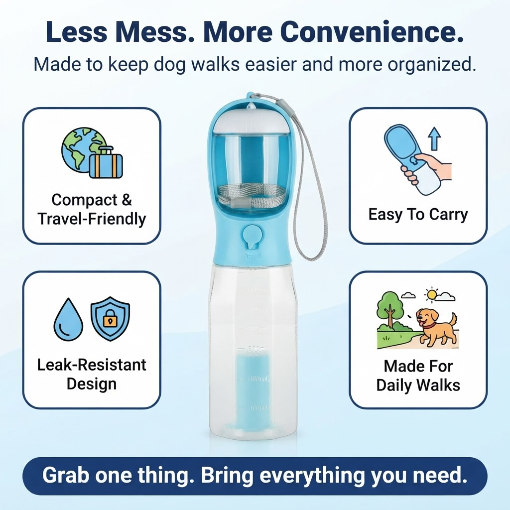 <strong>Water, Treats & Waste Bags—All in One Bottle</strong>