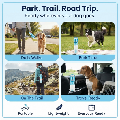 <strong>Water, Treats & Waste Bags—All in One Bottle</strong>